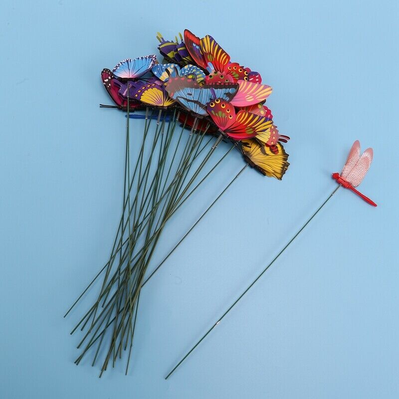 20 Pieces Garden Butterflies Stakes And 4 Pieces Dragonflies Stakes Garden OrnY4