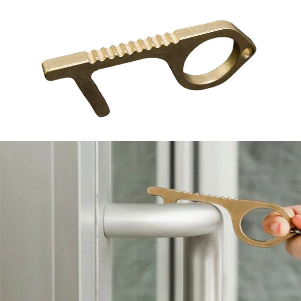 Non Contact Hand Brass Door Opener Handle Key Tool Keychain Avoid Touching