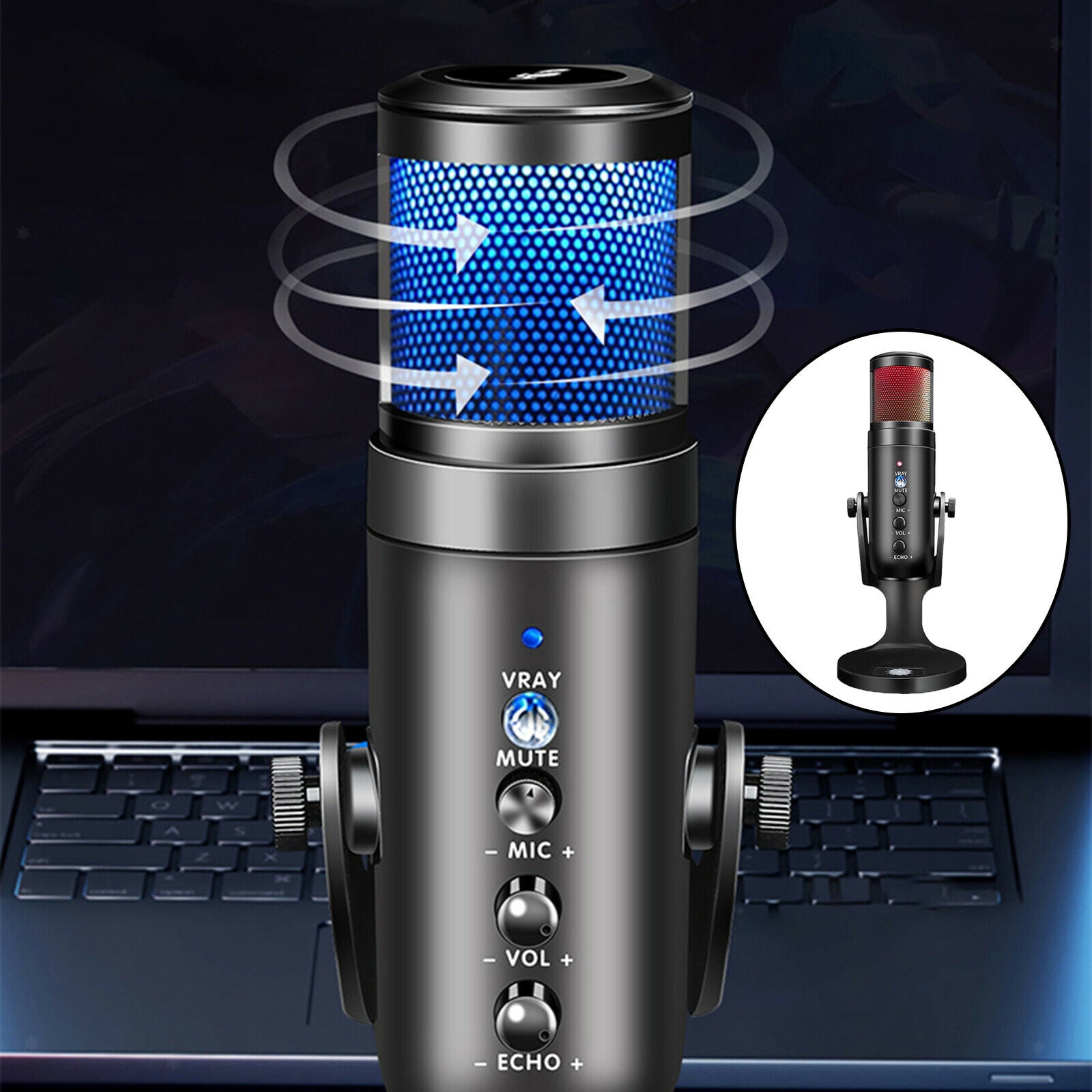 USB RGB Cardioid Computer Microphone for PC Laptop Gaming Gaming Microphone