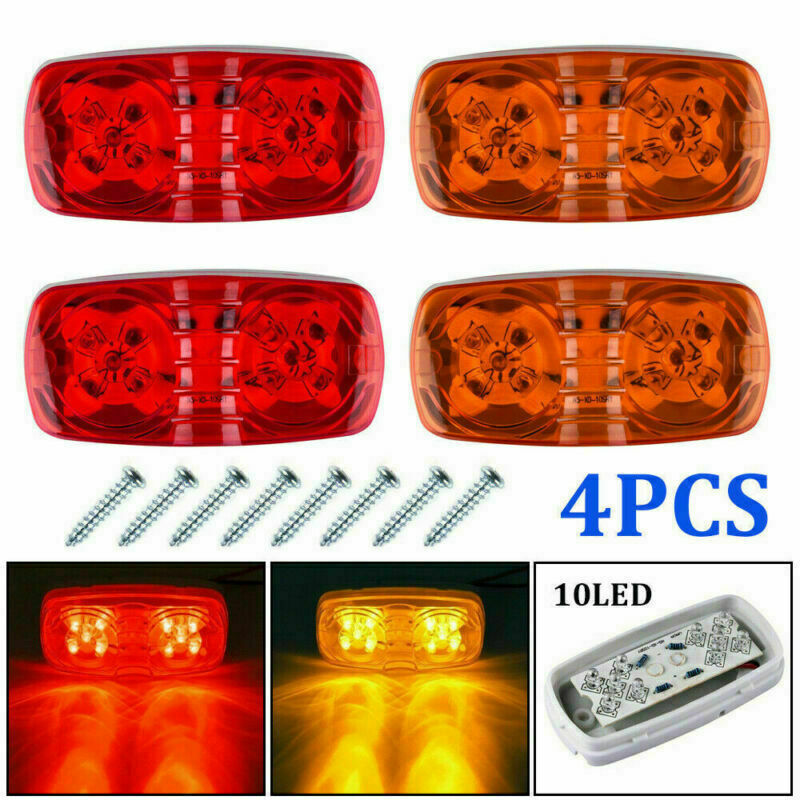 4x Trailer Marker LED Light Double Bullseye 10 Diodes Clearance Lamp Red /Amber
