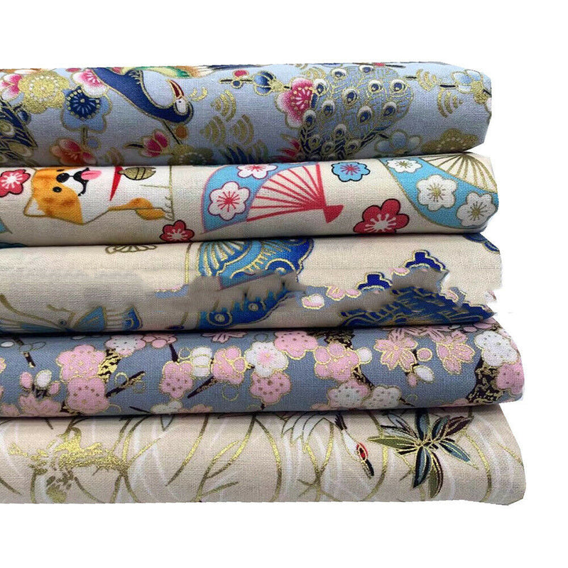 5x Japanese Style Bronzing Cotton Fabric Plain Weave Printed Patchwork DIY Craft