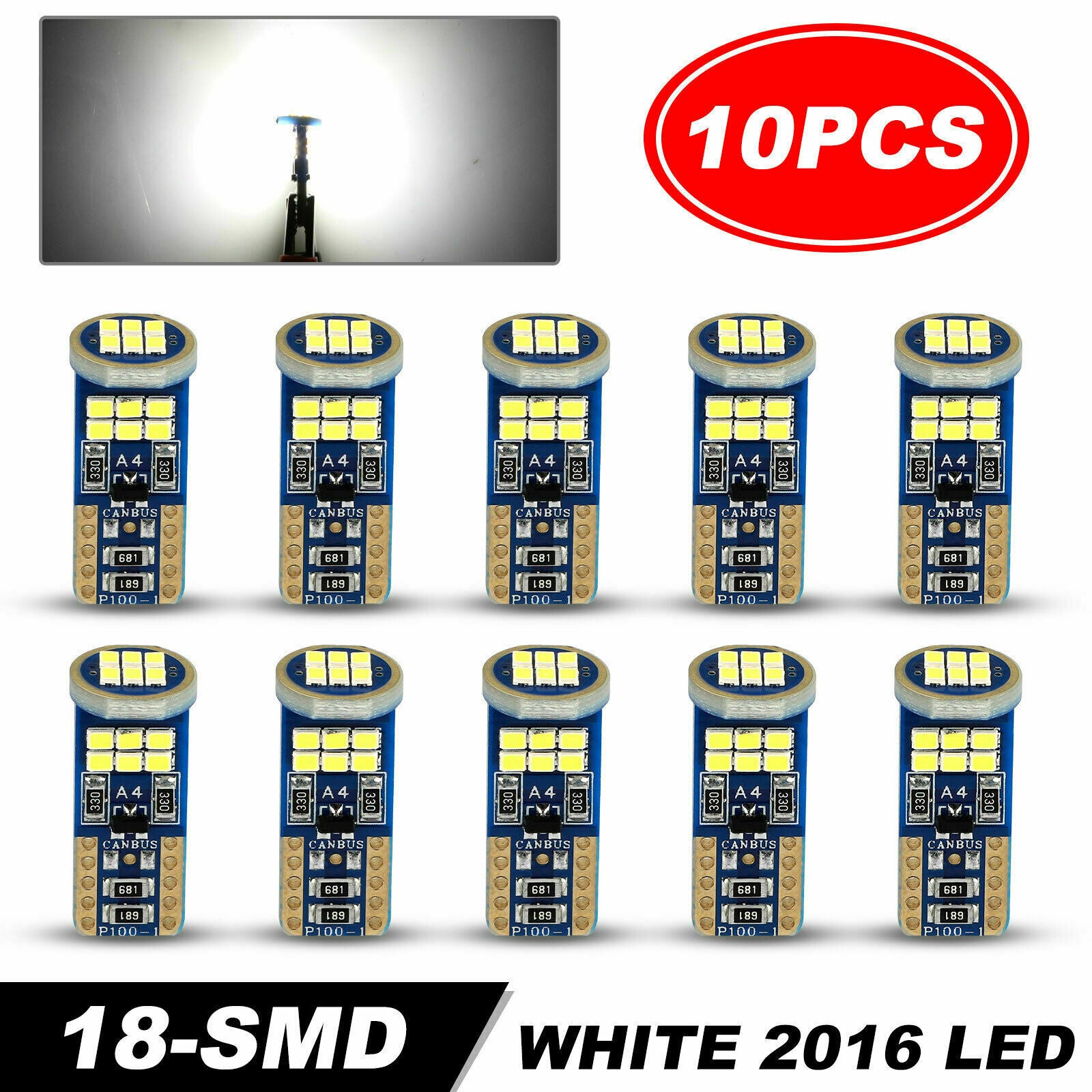 10x T10 194 168 W5W 2825 Super White LED License Plate Interior Light Bulb 6000K
