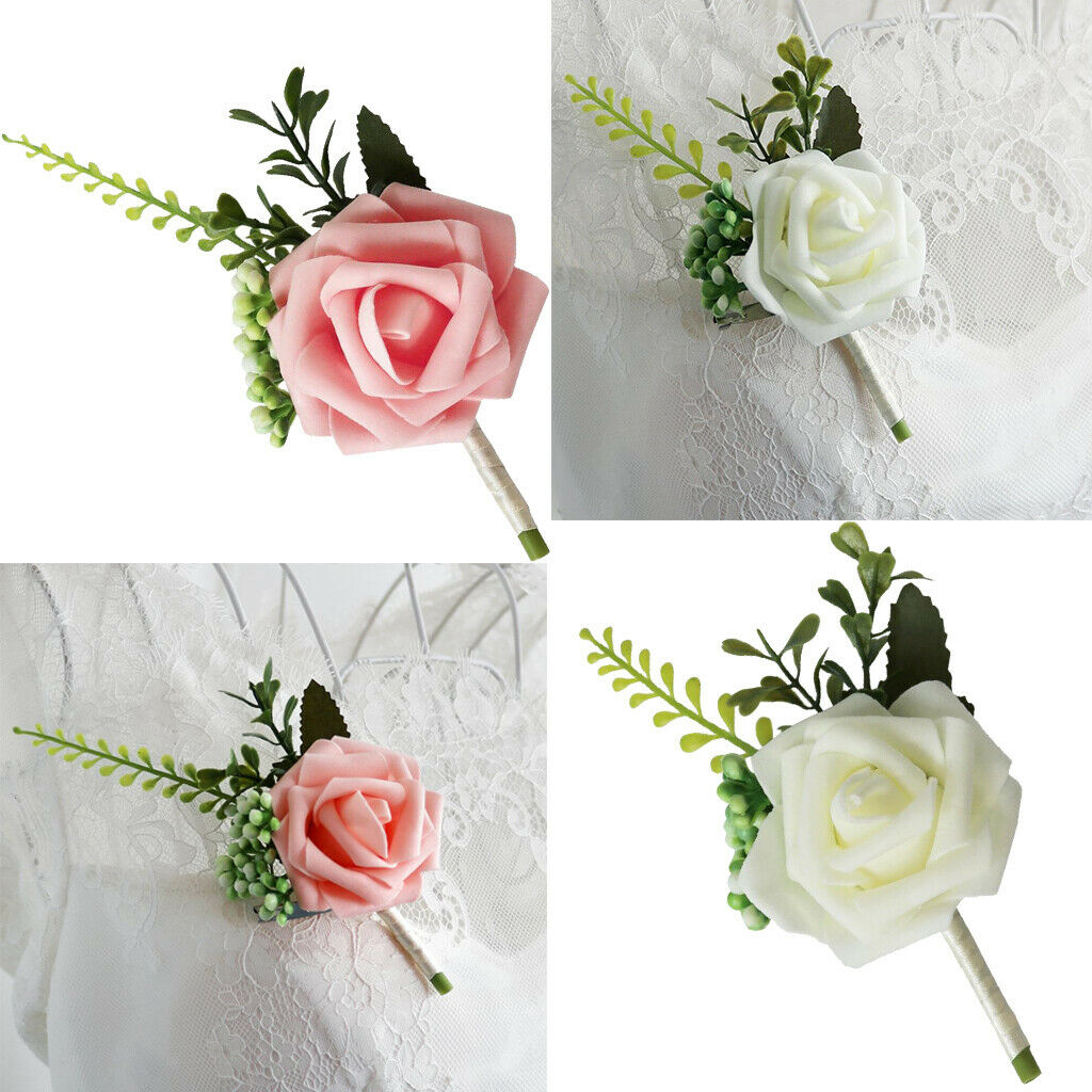 30X Rose Flower Wedding Brooch Corsage Party Prom Corsage with Clip White