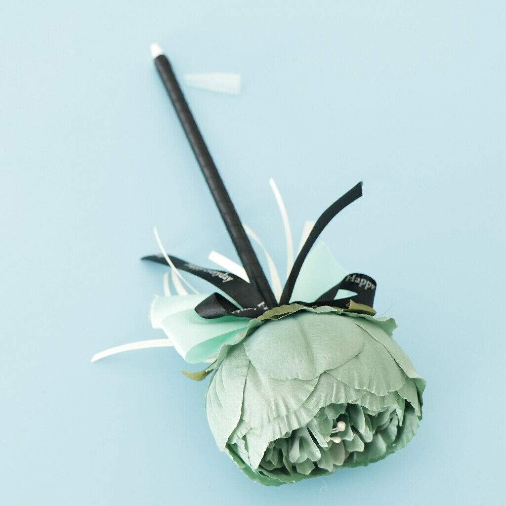 Silk Flower Guest Book Signing Pen Wedding Banquet Party Supplies Green