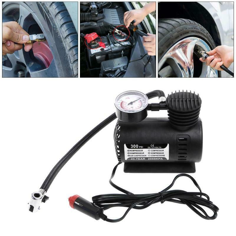300 PSI 12V Car Portable Mini Air Compressor Electric Tire Inflator Pump w/Gauge