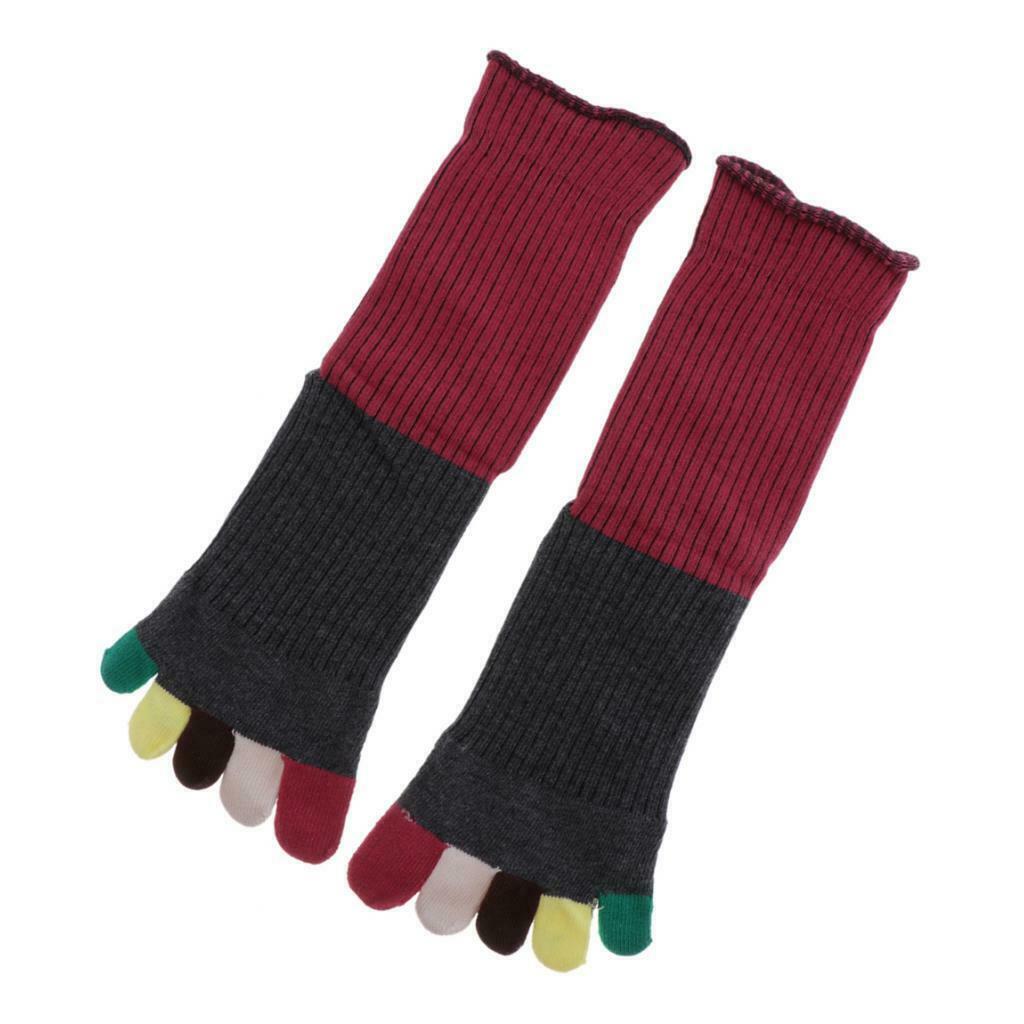 Mid-calf Length Toe Socks Cotton Warm Crew Socks for Men and Women Wine Red