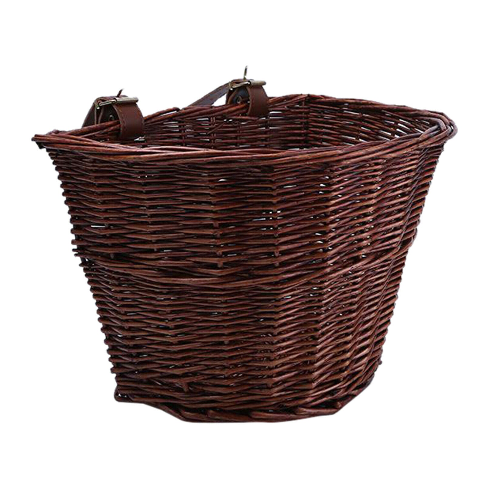 Bike Front D-Shaped Handlebar Basket Wicker Woven Tool Storage Handle Coffee