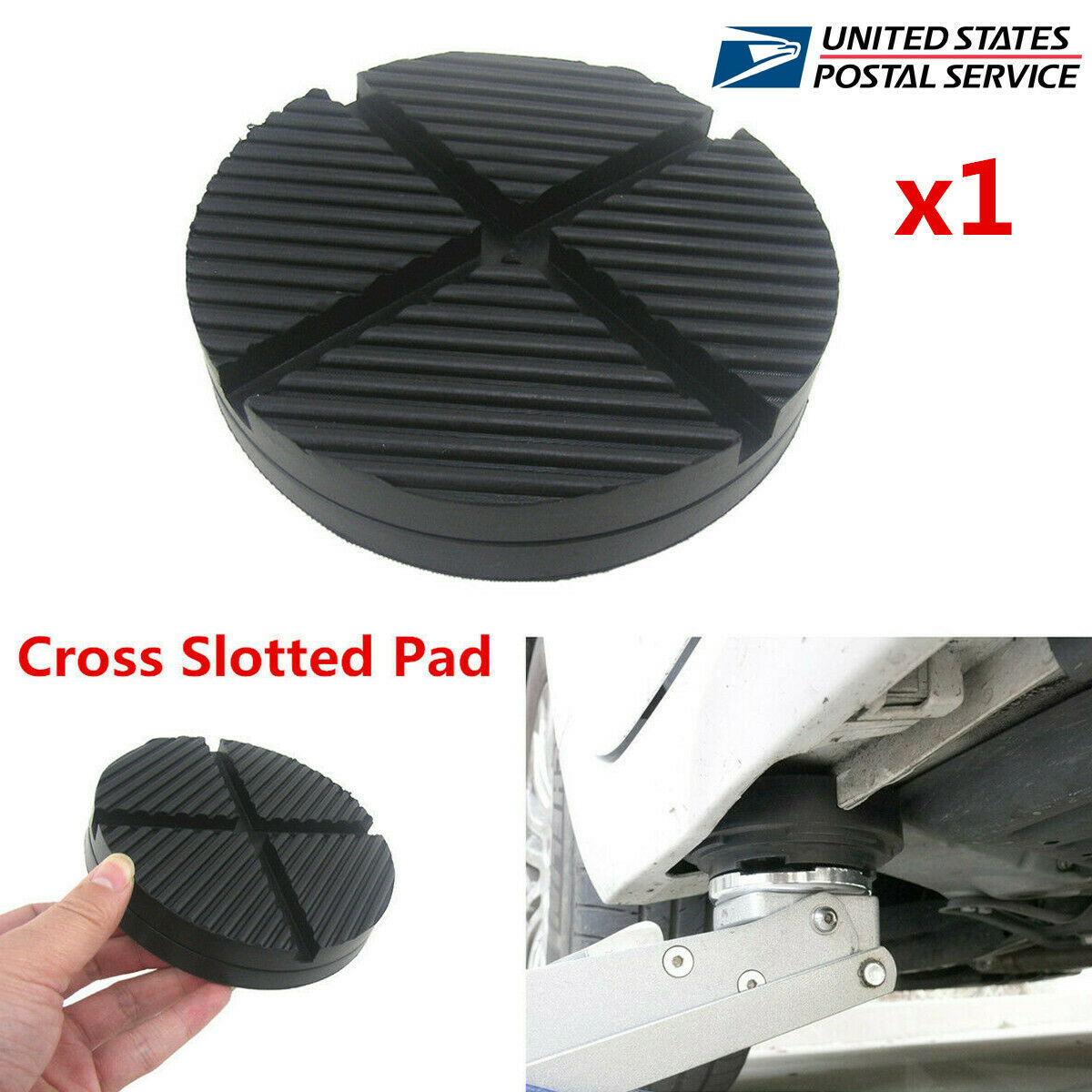 1xCross Slotted Frame Rail Floor Jack Disk Rubber Pad for Pinch WeldSide JackPad