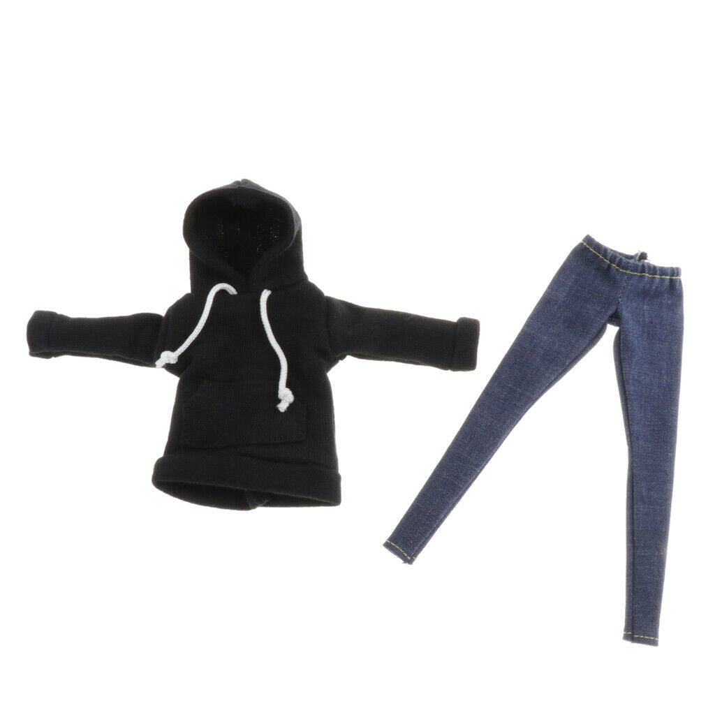 Lots 2 BJD Costume Black Hoodie & Jeans Pants for 1/6 Blythe Dollfie BB Accs
