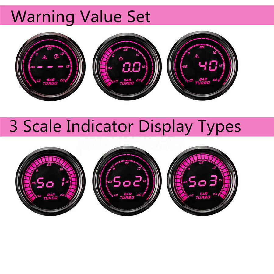 2" 52mm Digital & Pointer 10 Color LED Car Turbo Boost Meter Bar Pressure Gauge