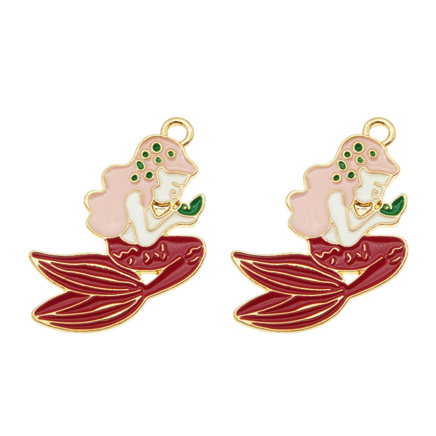 15 pcs Colorful Mermaid Alloy Charm Enamel Drop Dangle Earring Pendant 27*20mm
