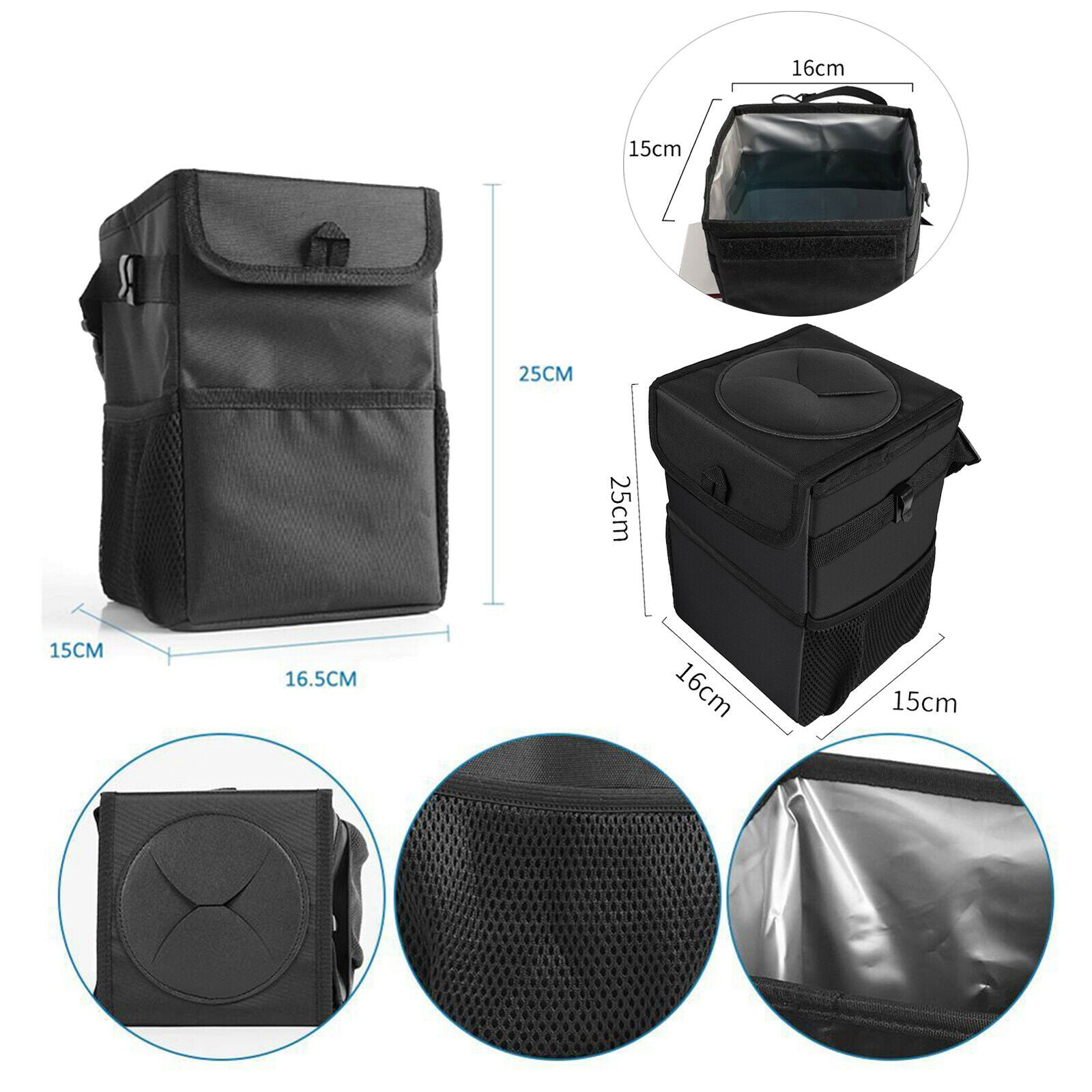 Folding Hanging Car Trash Garbage Can Litter Bin Holder Bag Waterproof Black
