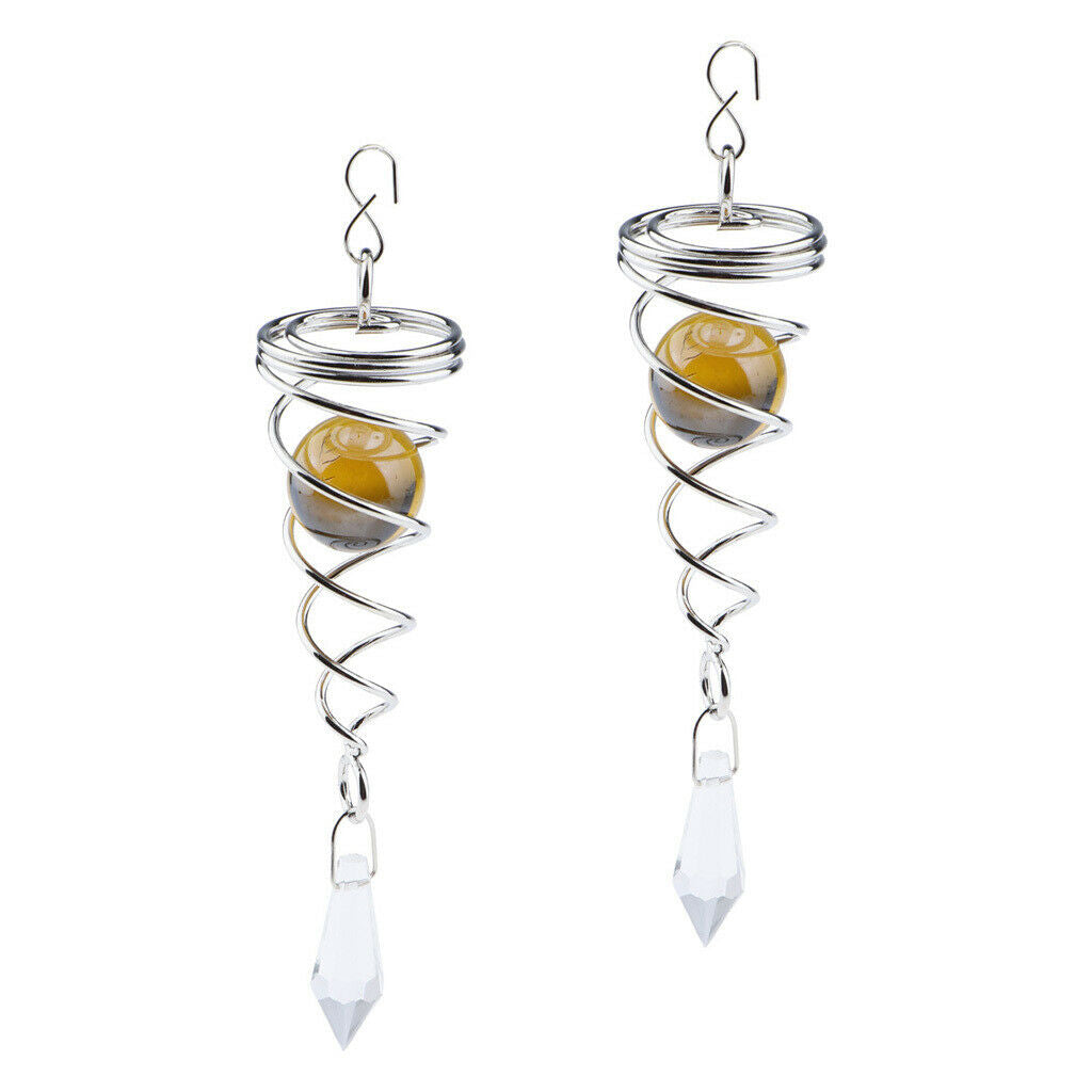 2 X Crystal Spiral Wind  for Indoor Outdoor Decor Amber