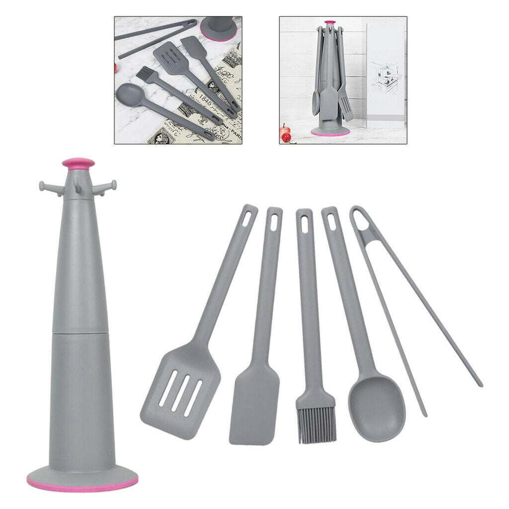 Set of 6 Food Grade Silicone Cooking Kitchen Utensil Set with Oil Brush