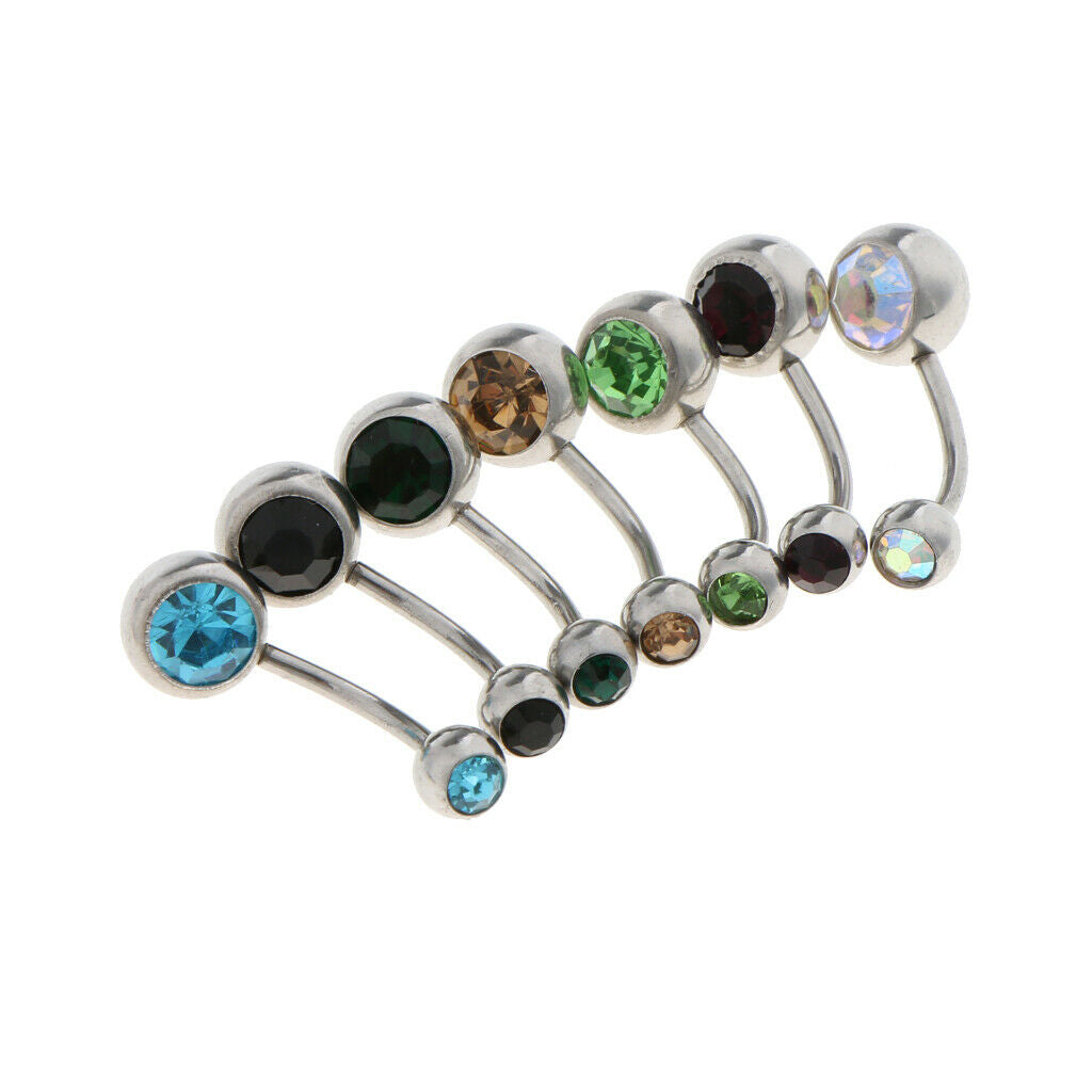15pcs Belly Bar Double Gem Navel Barbell Belly Button Stainless Steel 14g