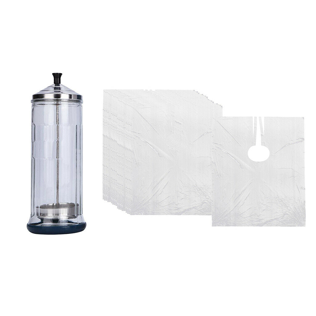 Glass Disinfection Jar Container + 50pcs Disposable Hair Cape for Salon