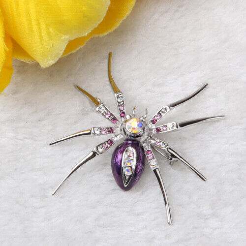 2x Luxurious Spider Widow Animal Clip Rhinestone Pin Brooch Purple Fit Bag Hat