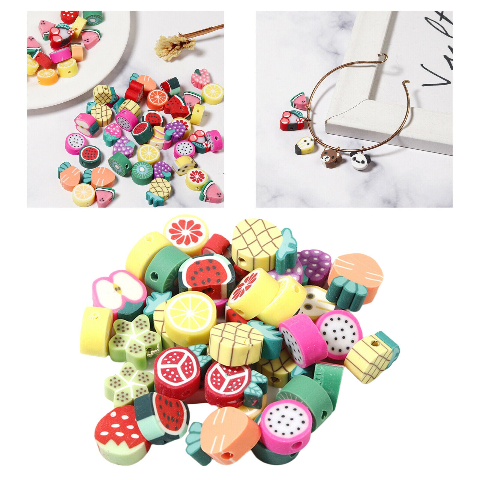 100x Multi Colors Polymer Clay Beads Fruit Spacer Beads DIY Jewelry Finding