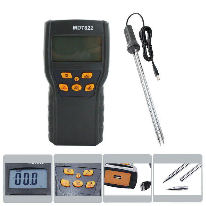 Handheld Digital Wood Water Tester Grain Moisture Temperature Damp Detector Kit