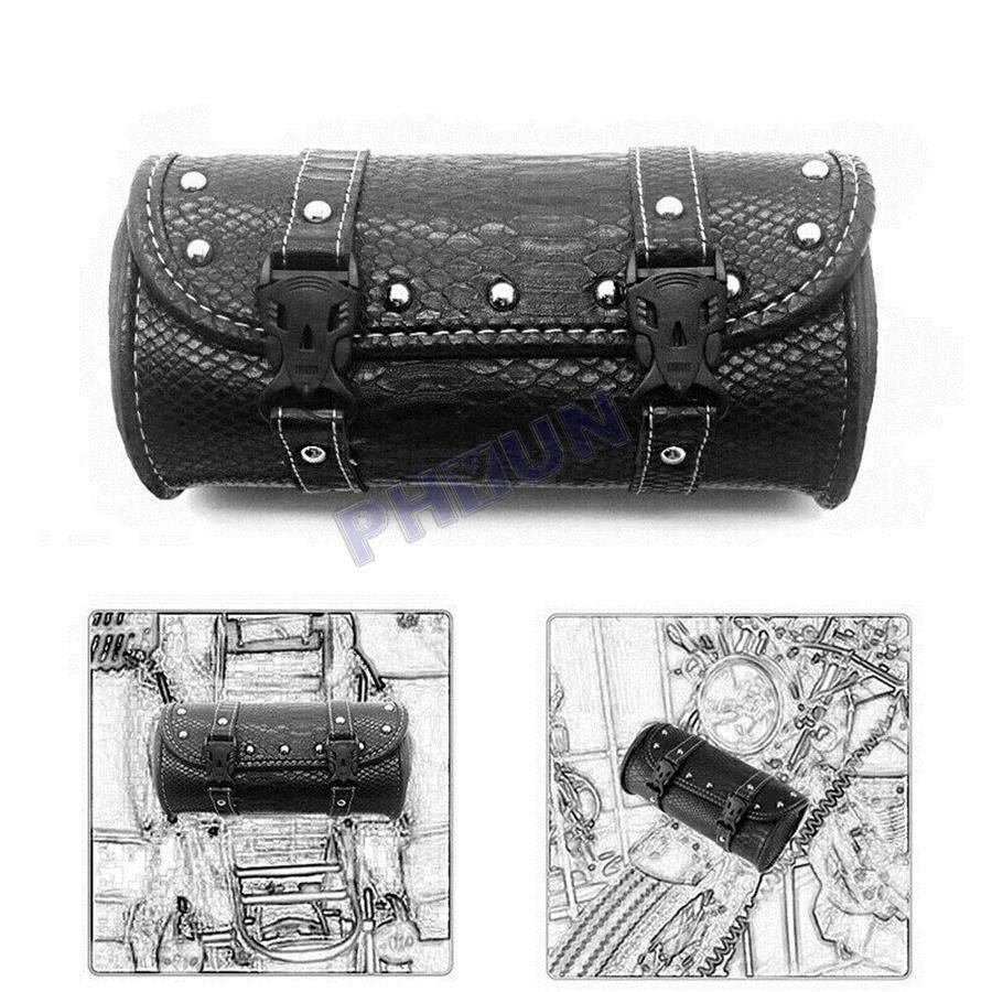 Motorcycle PU Leather Saddle Tool Bag Roll Barrel Look Scooter Moped Universal