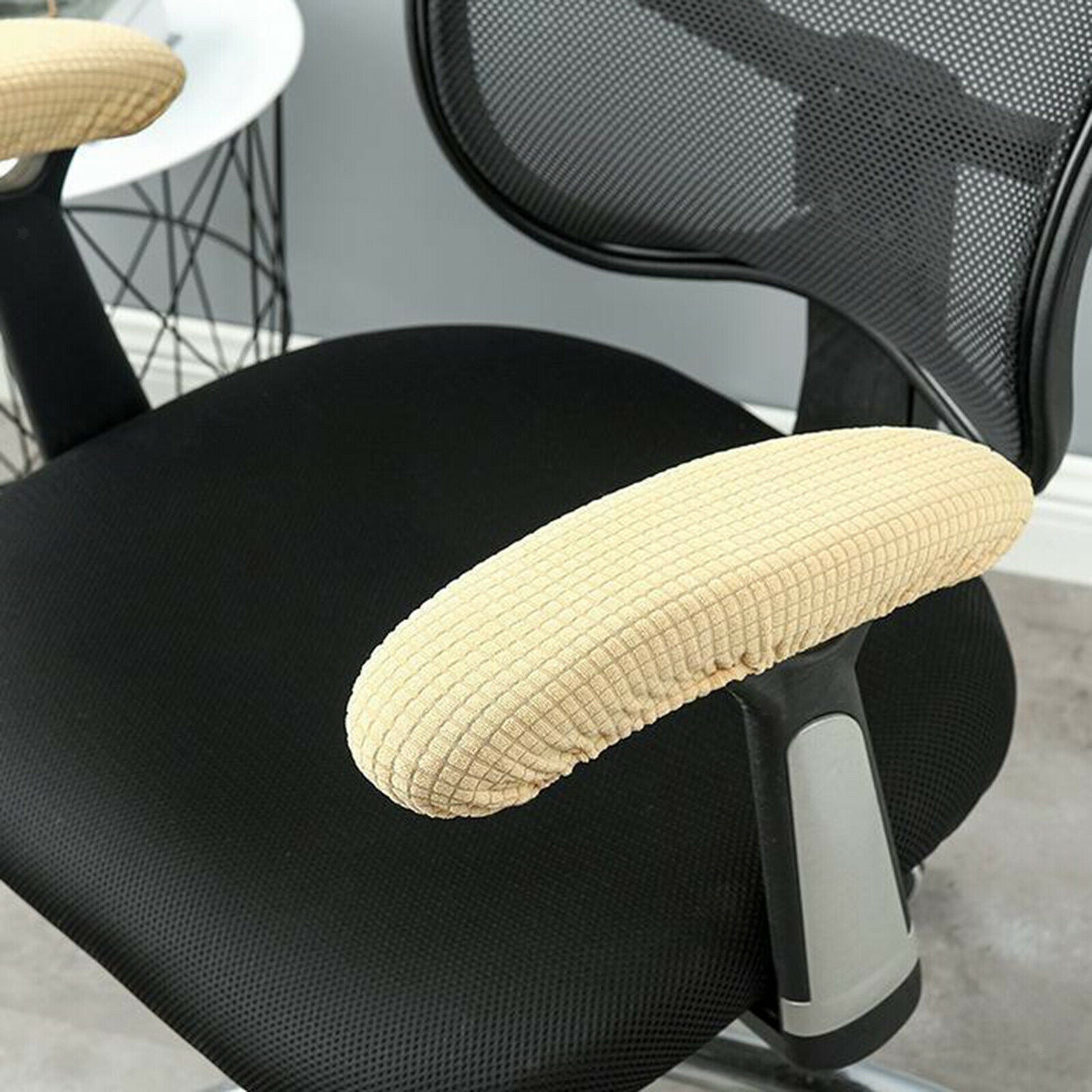 2X Elastic Chair Armrest Covers Office Chair Elbow Arm Rest Protector Beige