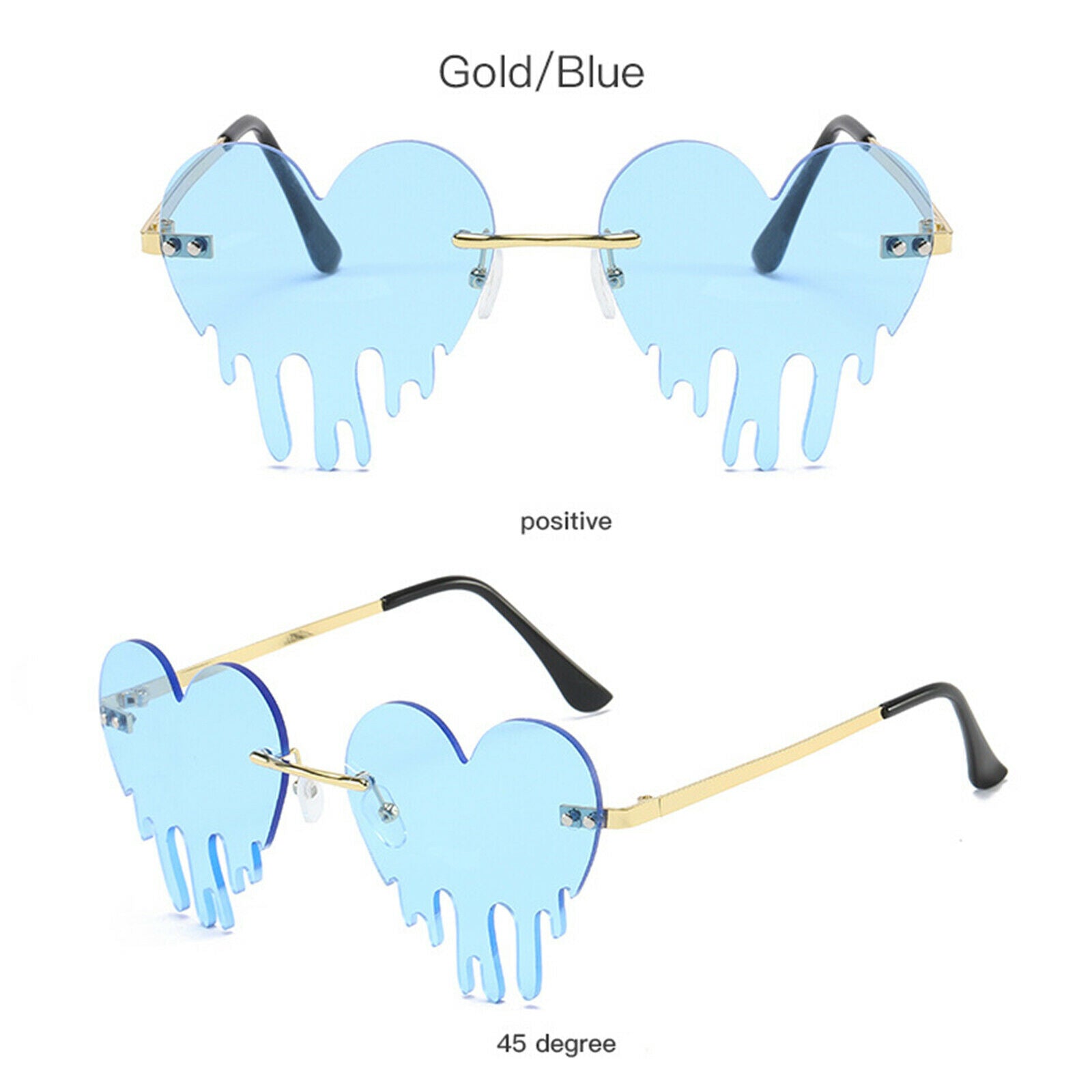 2x Dripping Heart Sun Glasses for Women Party Shades Eye Glasses Frameless