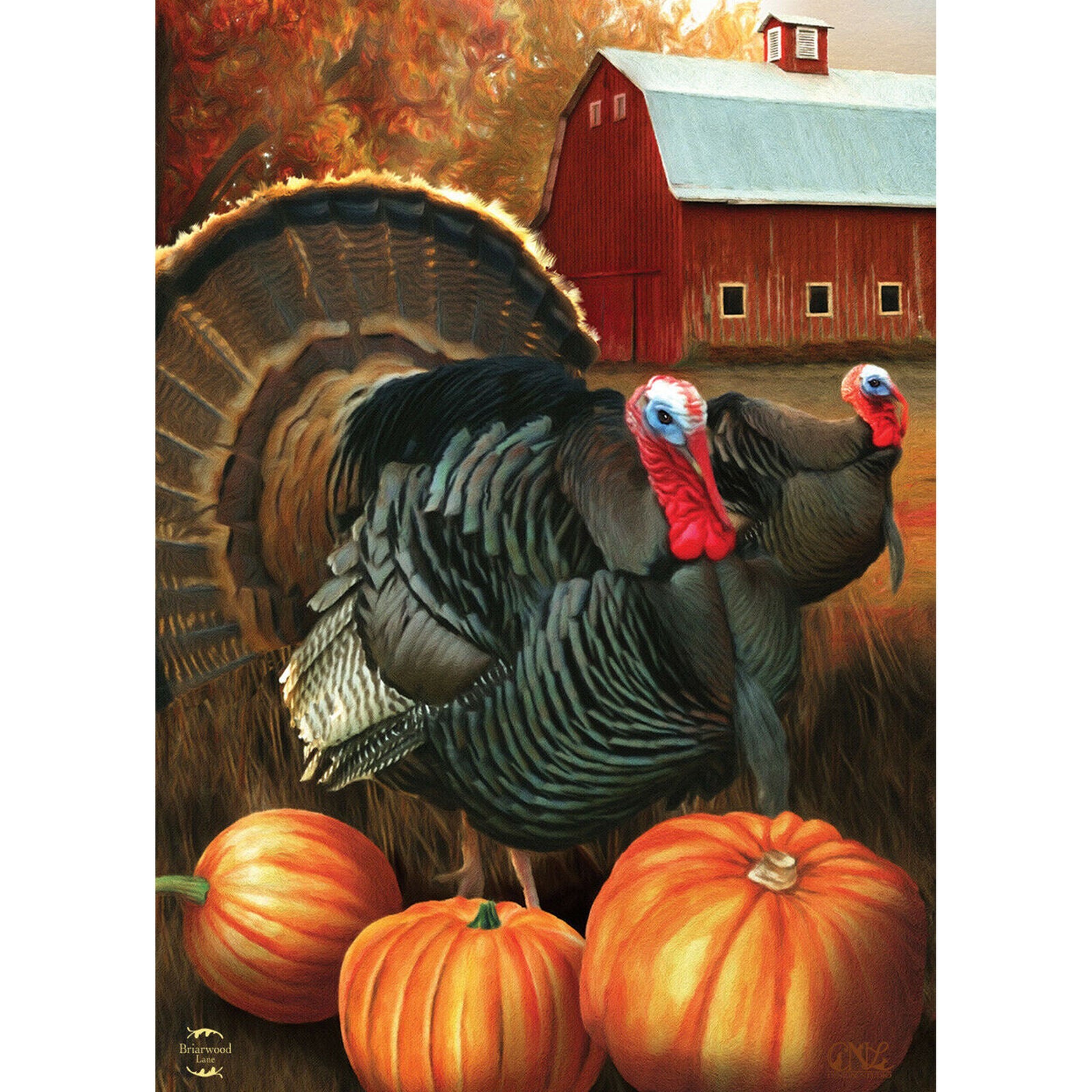 Autumn Turkeys House Flag Fall Nature Tom 28" x 40" Briarwood Lane New