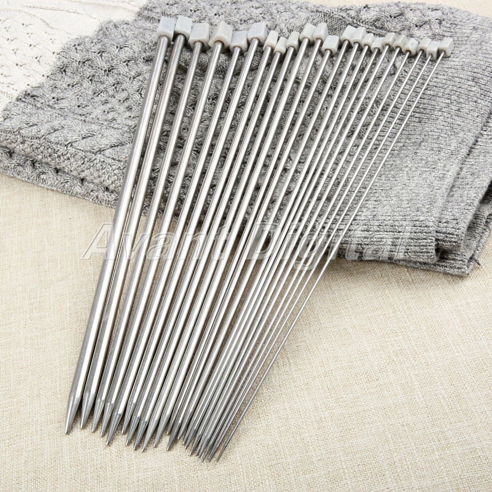 11 Pairs 2.0-8.0mm 36cm Stainless Steel Single Pointed Knitting Needles Craft