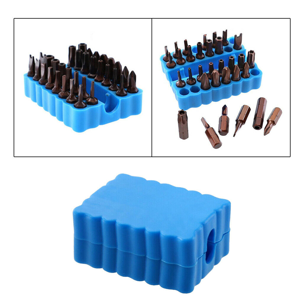 Set of 2 32 Holes Blue 1/4Inch Hex Shank Screw Bits Holder Storage Container