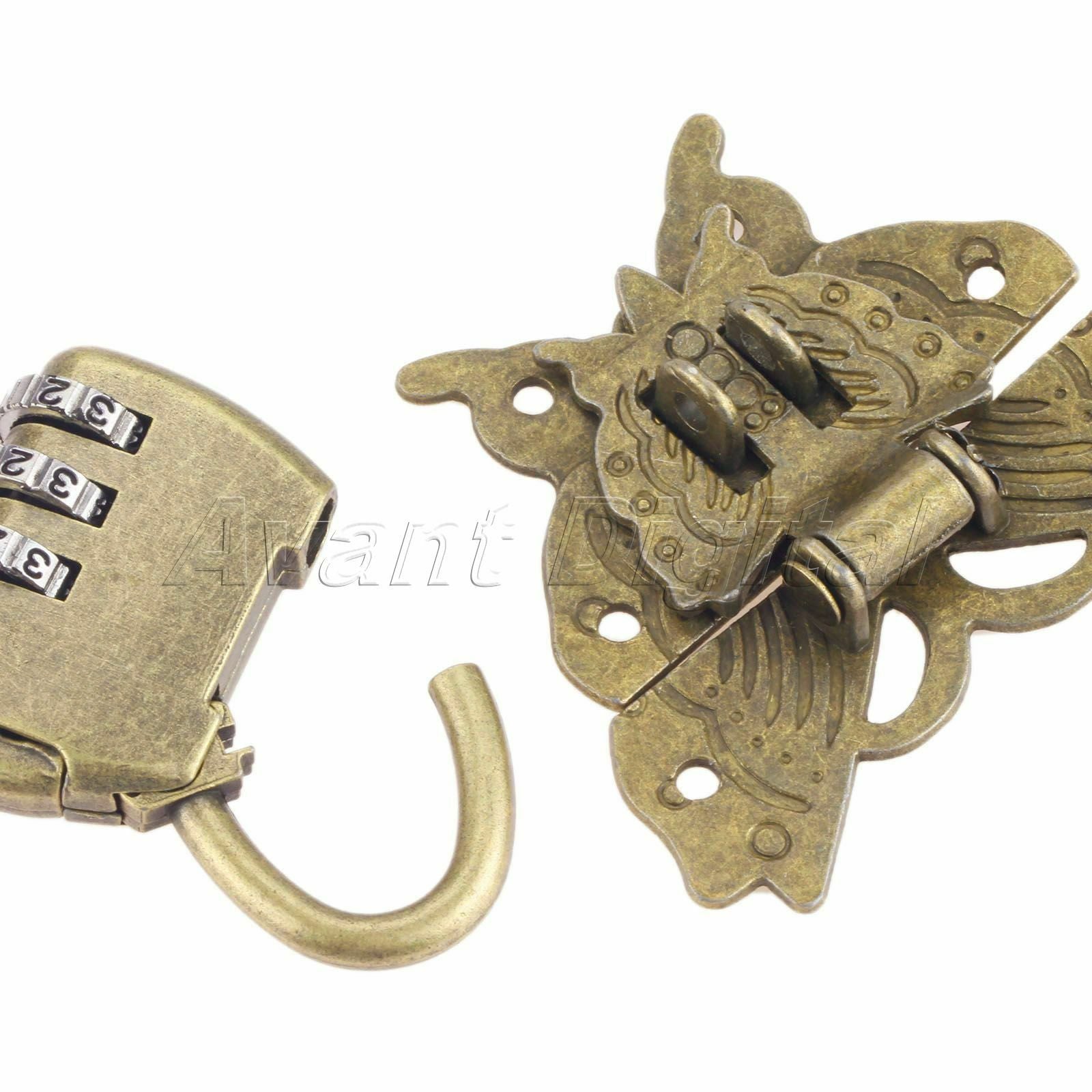 Retro Style Chinese Password Padlock Lock Key with Butterfly Box Latch Clasp Set