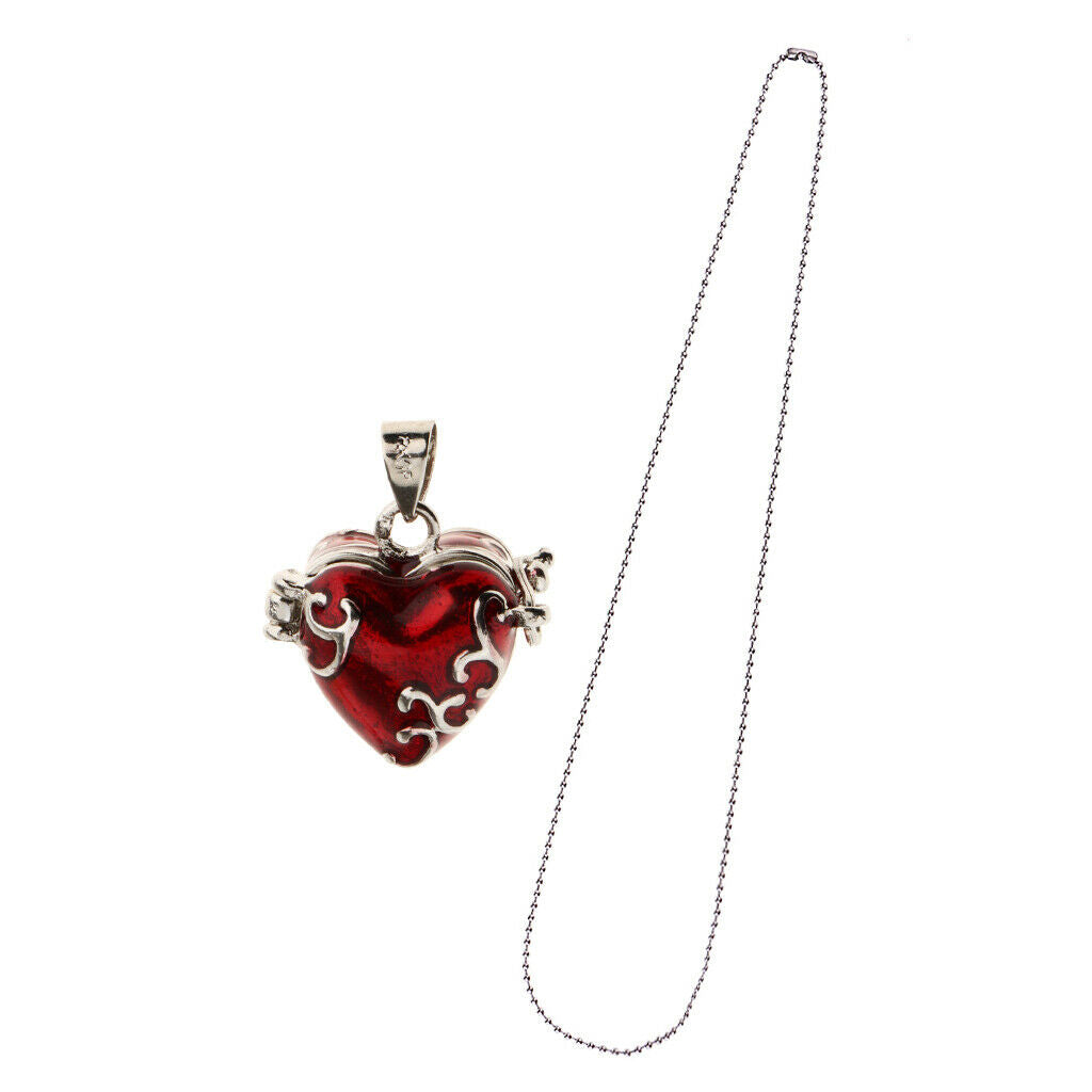 Openable Enamel Heart Pendant Cremation Keepsake Necklace Ball Beads Chain