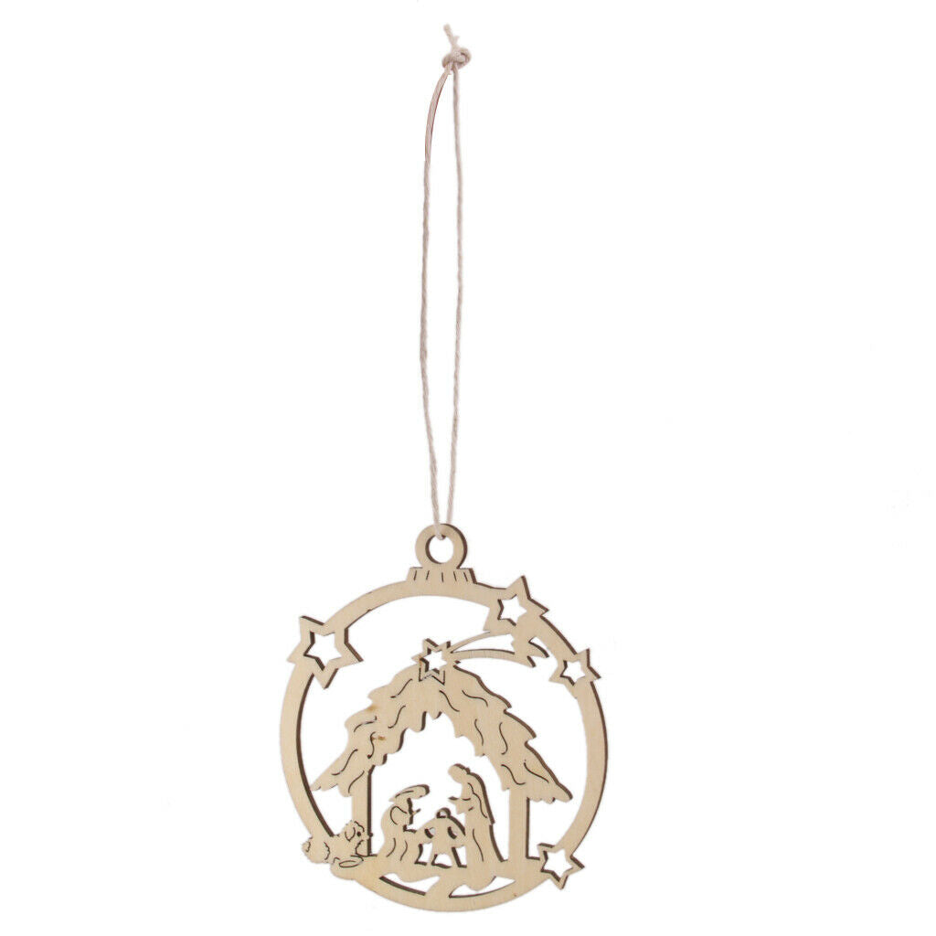 10pcs The Birth Of Jesus  Cut Out Wooden Tag With String