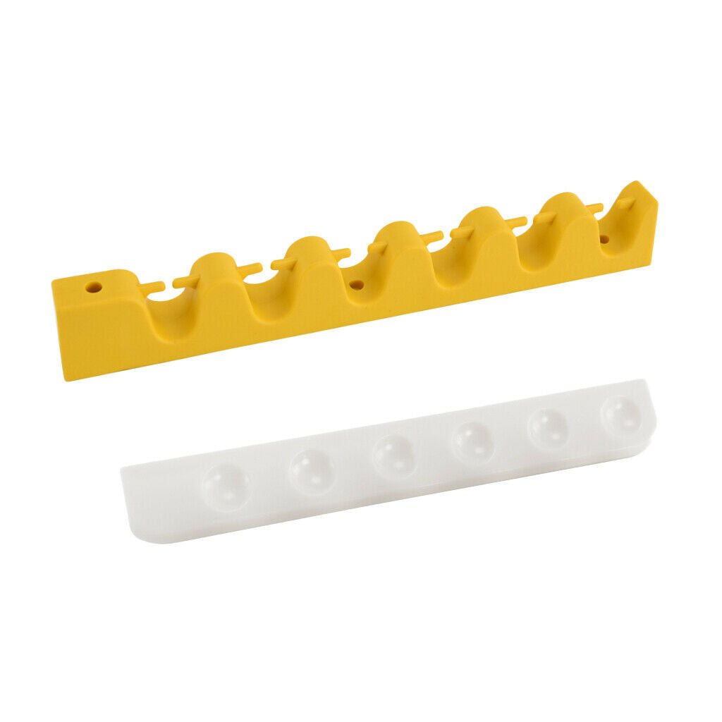 Standard 6 Pool Cue Holder Organizer Plastic Wall Rack Rod with Clips Yellow