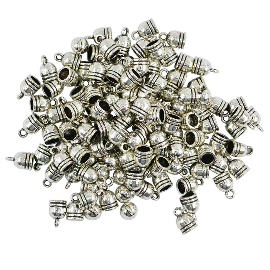 100x Alloy Bell Shape Bead Leather Cord End   Tube Jewelry Findings 5mm