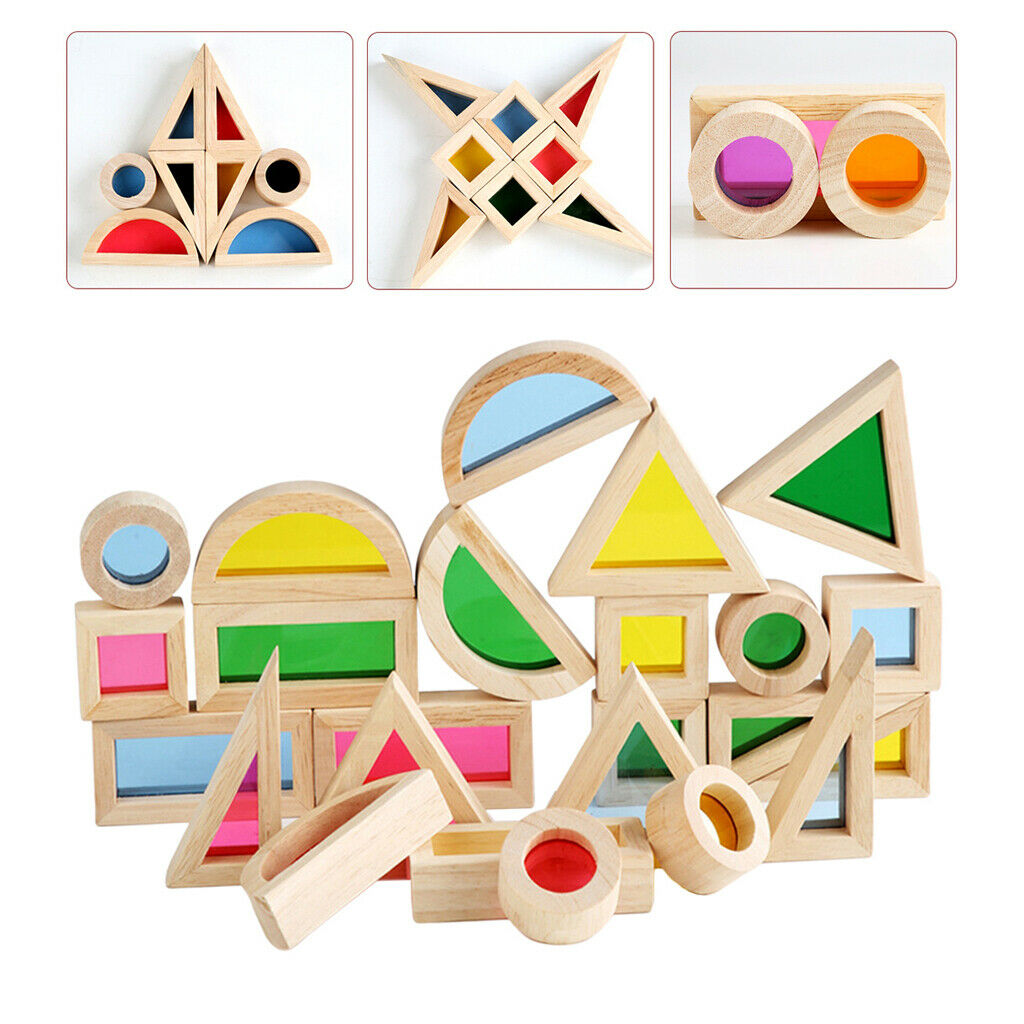 24Pcs/Set Geometry Wooden Stacking Block Kids Toddler Puzzle Stacking Toys