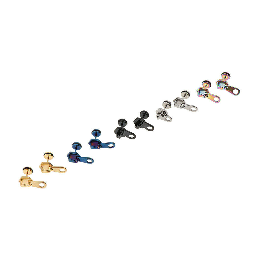 5Pairs Fashion Mens Jewelry Drop Dangle Earrings Zipper Pendant Stainless Steel