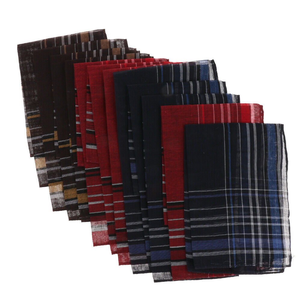 2X Pack of 12 Men Fashion Plaid Cotton Pocket Handkerchief Pocket Square Hanky
