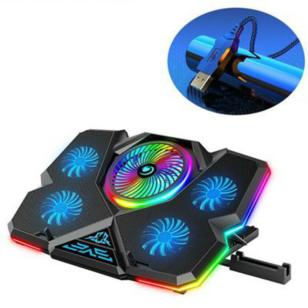 Cold Laptop RGB Cooling Pad 12-17 Inch Notebook Gaming Cooler Stand with 5 Fans