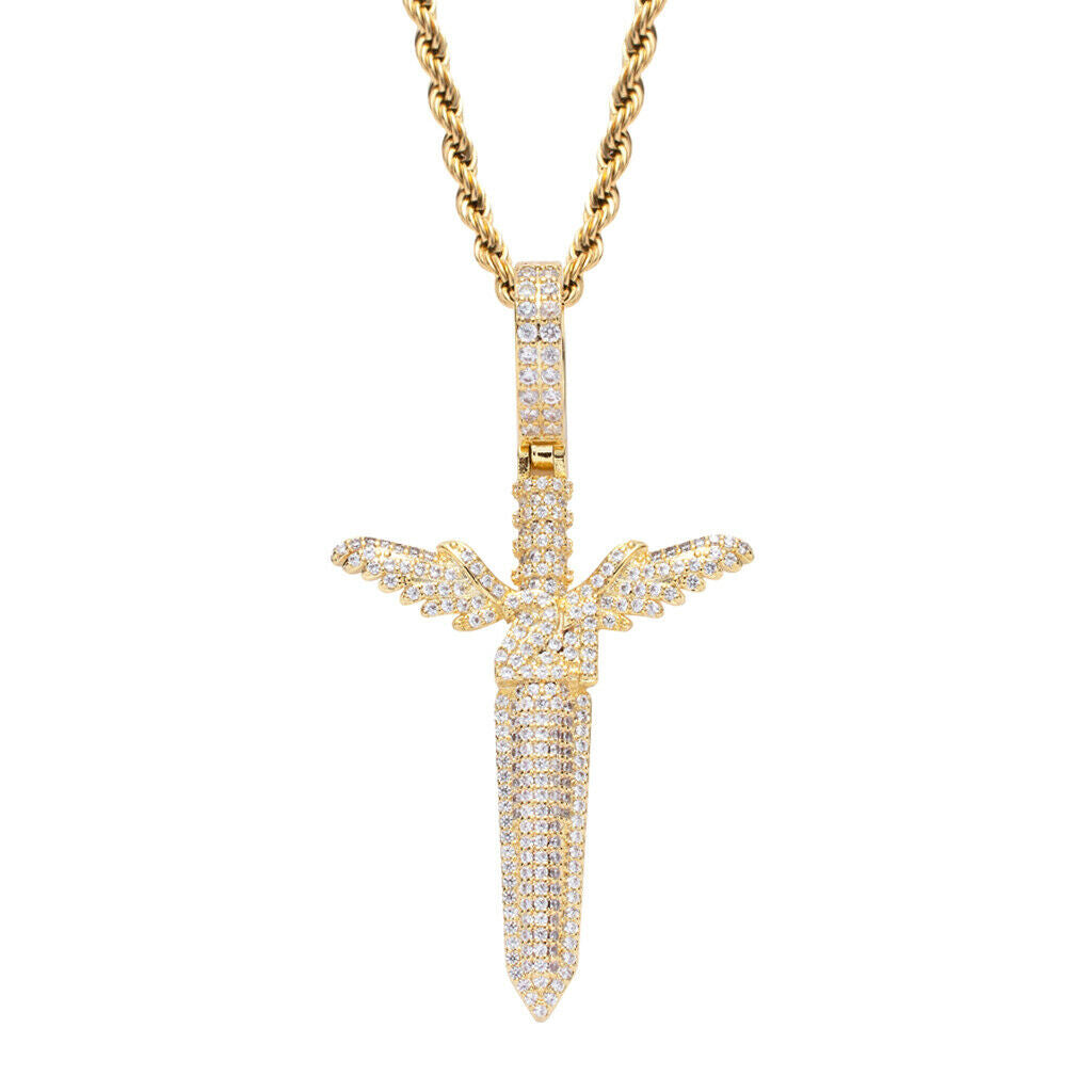 Cubic Zirconia Pendant Necklace Crystal Sweater Chain Hip Hop Jewelry Golden