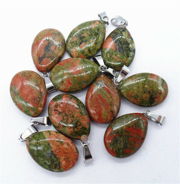 100Pcs 24x16x5mm Wholesale Natural Unakite Jasper Teardrop Pendant Bead HH8360