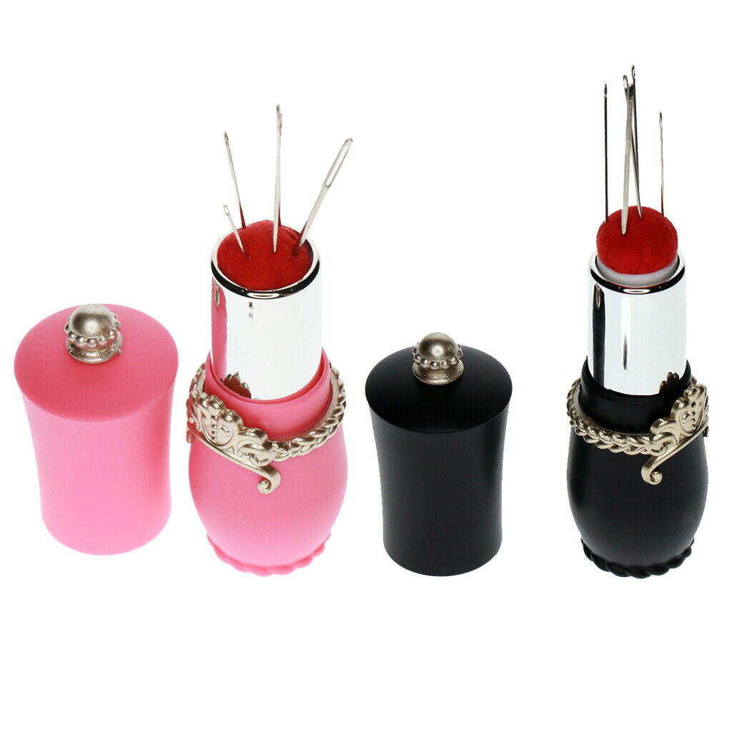 4x Lipstick Shape Needles Pillow Holder with 5pcs Sewing Needles