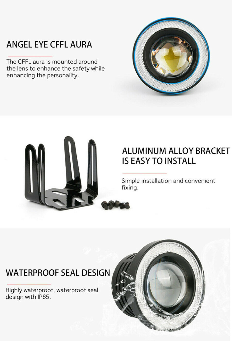 3.5INCH Car Auto Angel Eyes Halo Ring DRL Lamp COB LED Fog Light Projector White