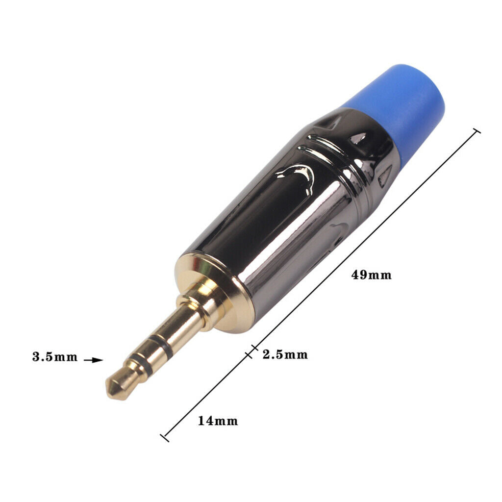 2Pieces 3.5mm Stereo   Male Solder Plug DIY Earphone Audio Adapter Blue