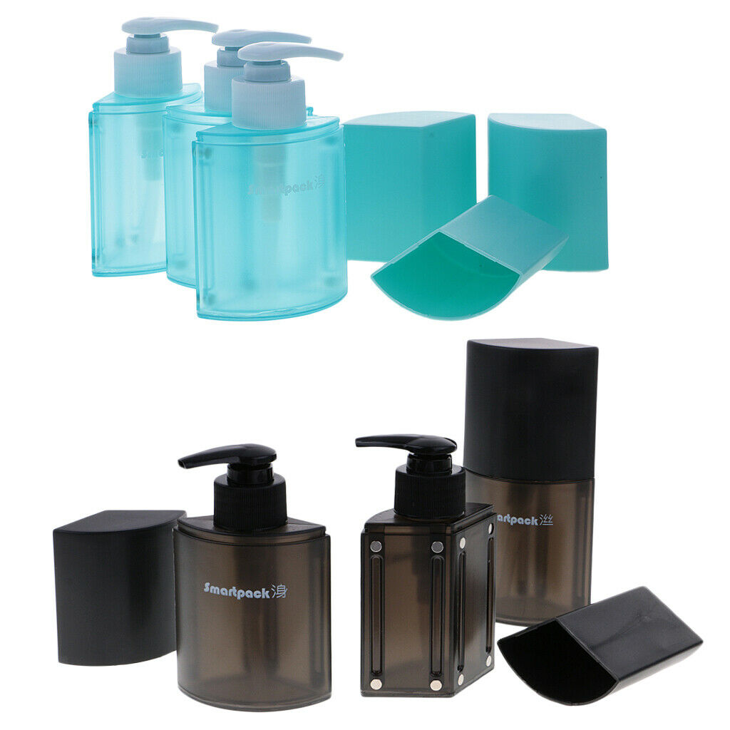 Portable Plastic 6pcs Travel Bottles Container For Lotion Shampoo Blue&Black