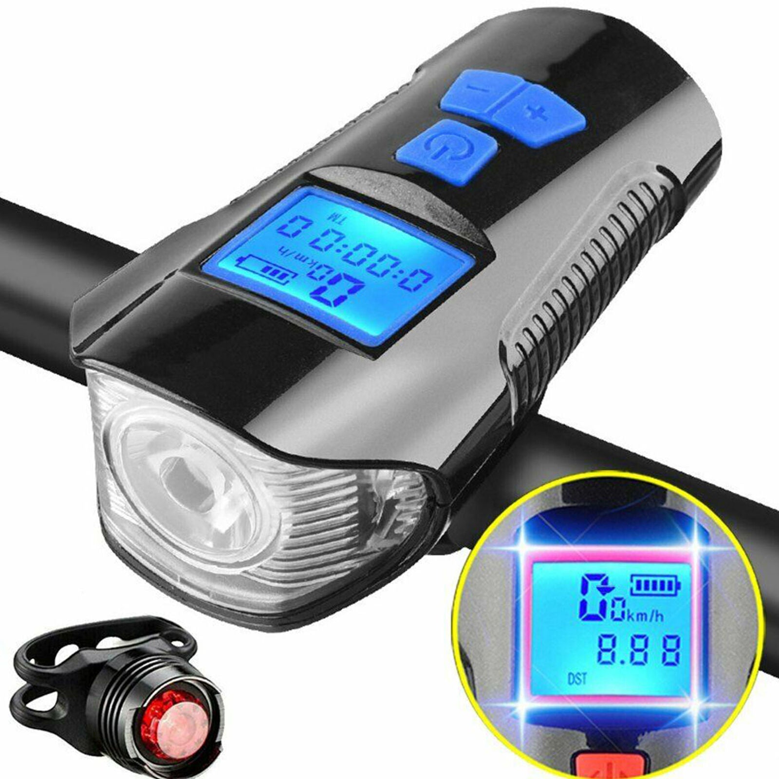 LED bicycle lamp odometer USB battery wheel light front rear lamp