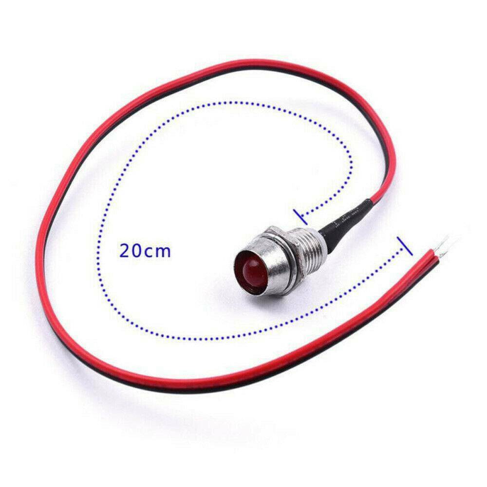 10PCS 8mm 12v LED Pilot Panel Dash Signal Indicator Warning light w/ 20cm cable
