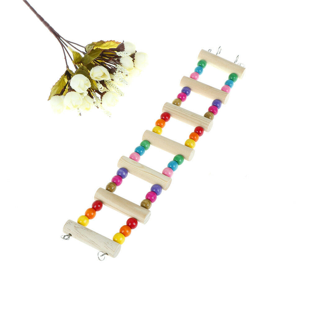 Bird Swing Wooden Bridge Ladder Climb Cockatiel Parakeet Budgie Parrot Pet To Kt
