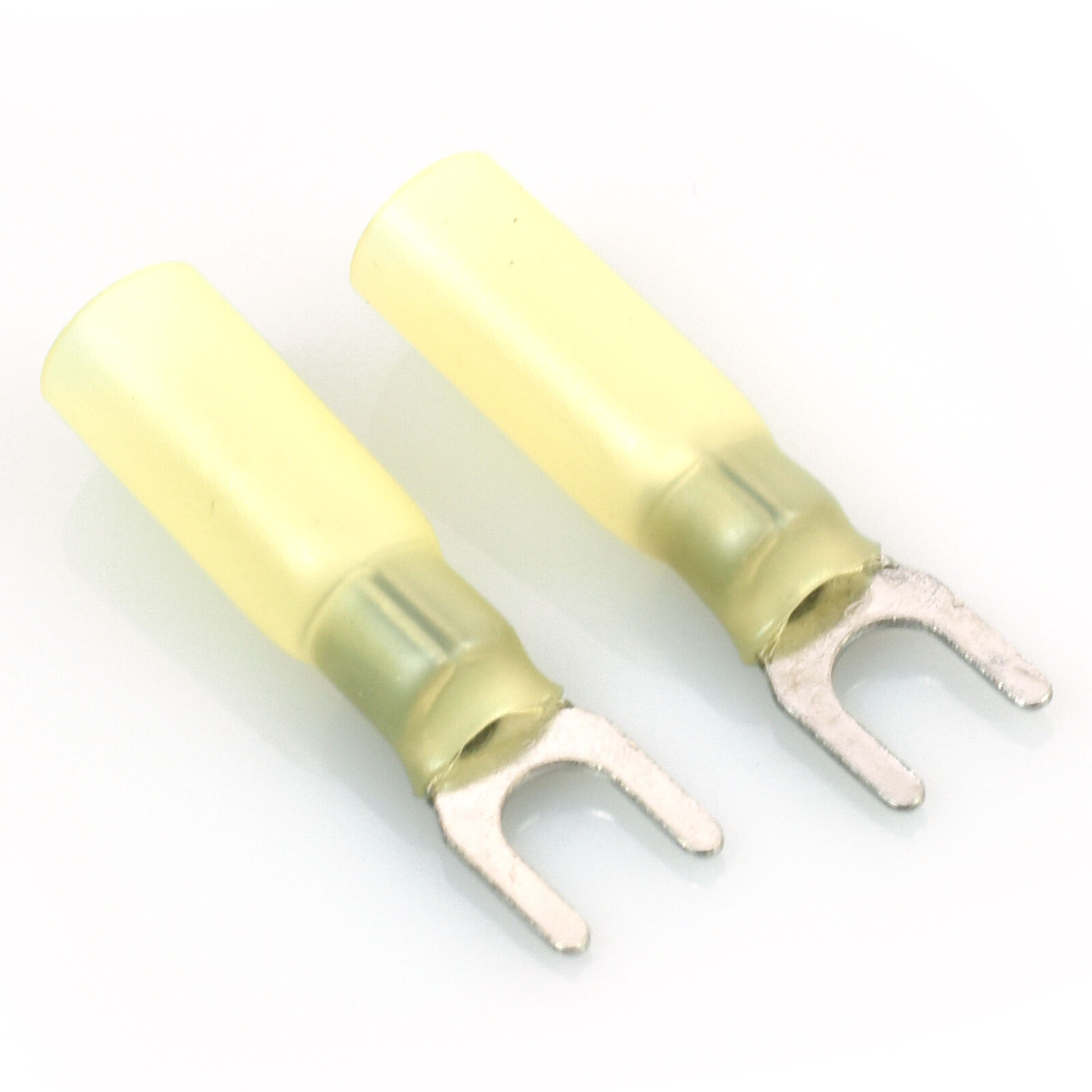 100 Heat Shrink Crimp Spade Terminal Fork Connector Yellow 12-10 AWG GA Wire #10