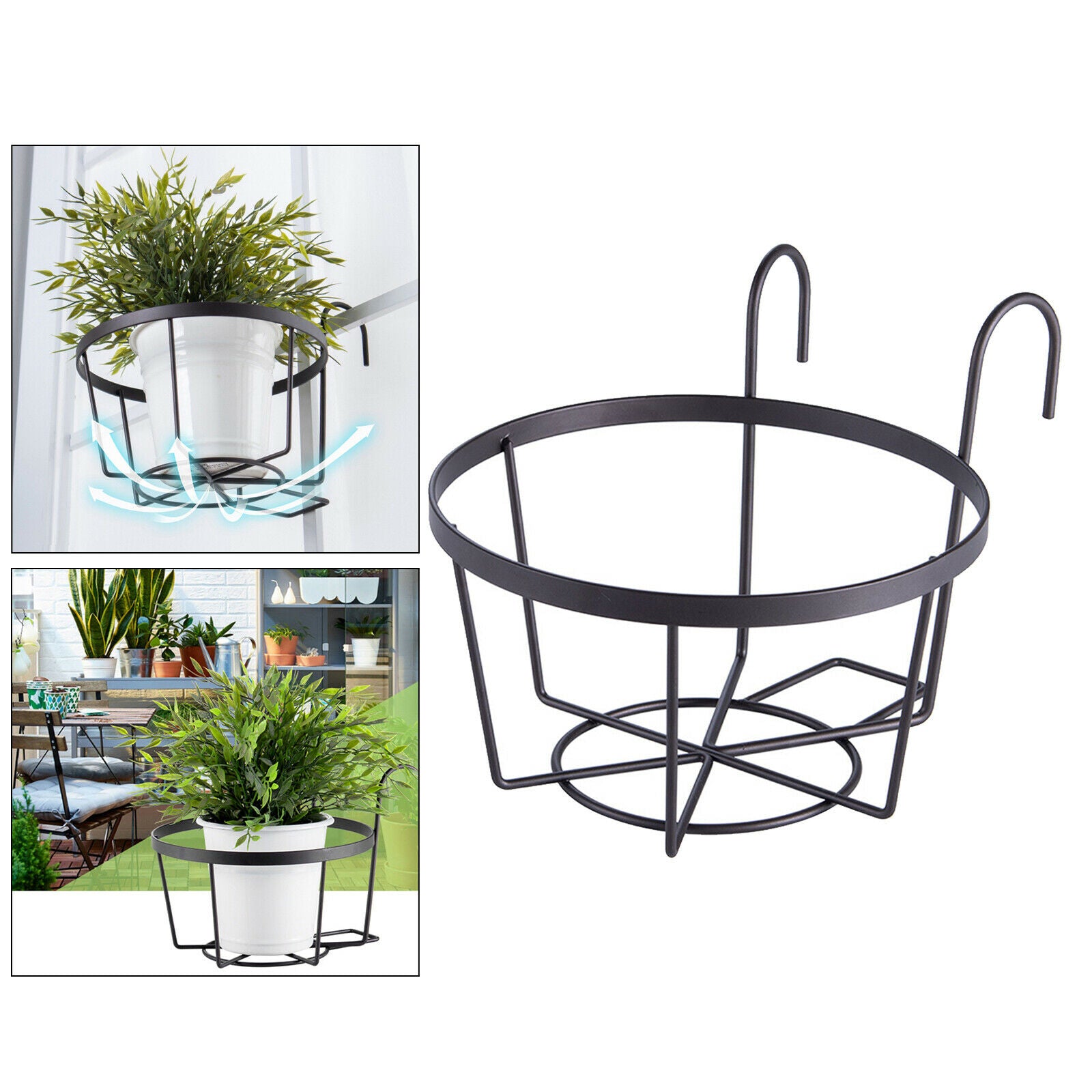 Iron Balcony Planters Railing Hanging Basket for Porch Indoor Outdoor Decor