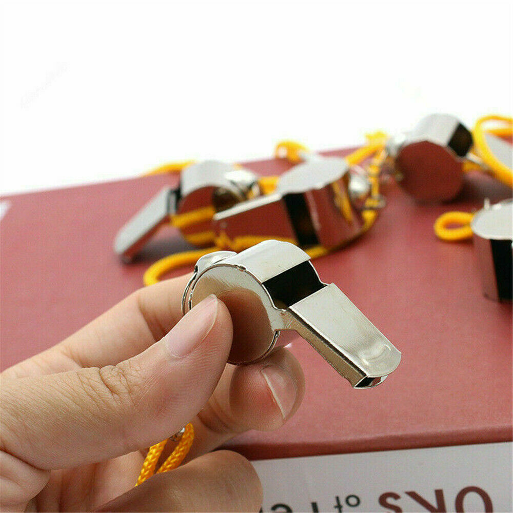 Hot Metal Football Soccer Sports Referee Whistle Emergency Survival w/ Lanyard~~